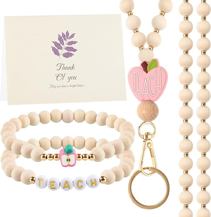 BESARME Teacher Appreciation Gifts, Teacher Gifts Teachers Bracelet with Wooden Beaded Teacher La... | Amazon (US)