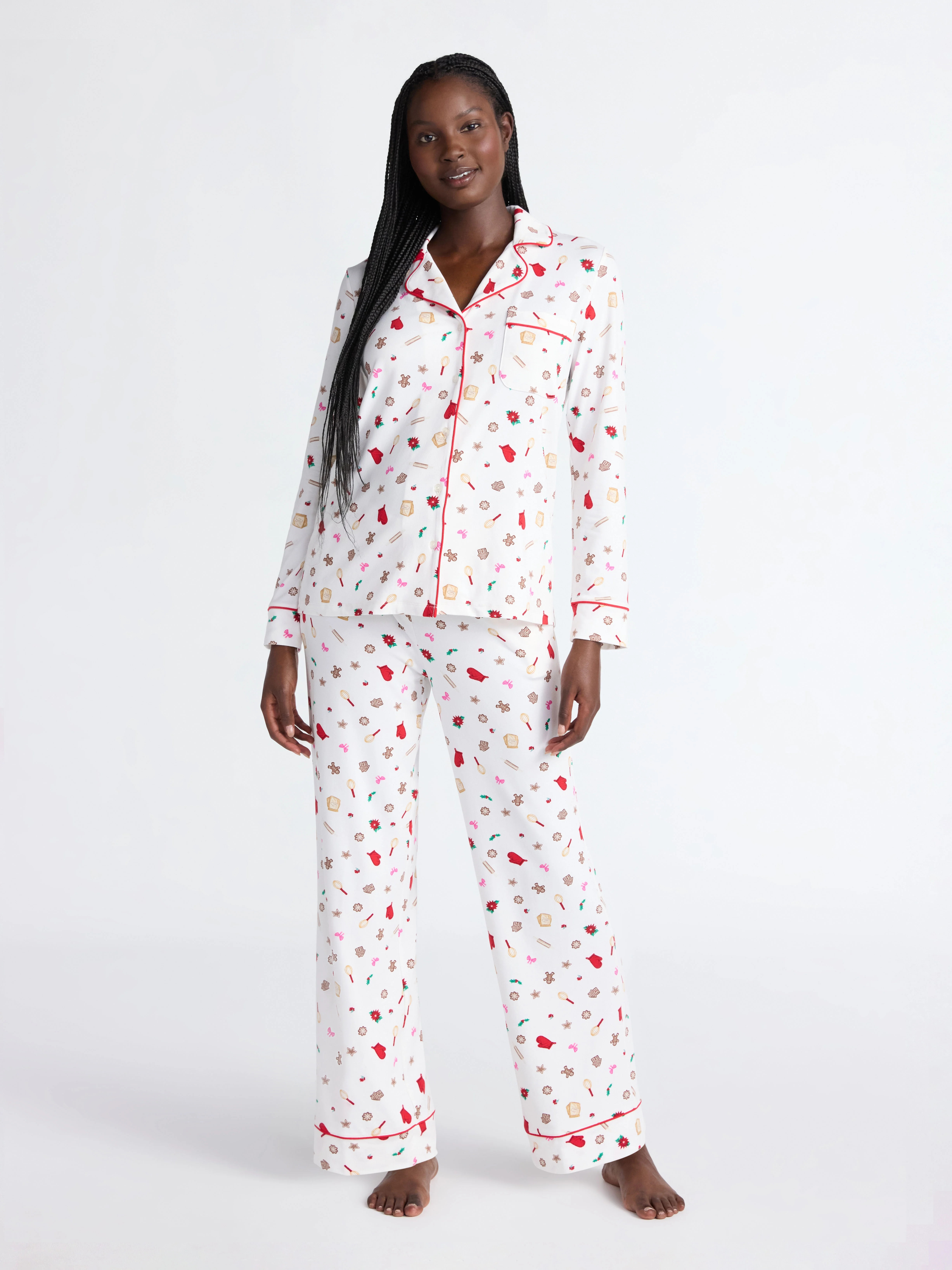 Joyspun Women’s Dreamy Soft Collection Long Sleeve Top and Pants Pajama Set, Sizes XS-4X | Walmart (US)