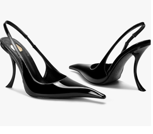 Stiletto High Heel Slingbacks for Women Patent Leather Closed Pointed Toe Pumps Slip on Elastic Strap Heeled Sandals Sexy Fashion Party Dressy Shoes 

 #LTKNYFW #LTKValentine