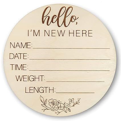 Wooden Newborn Welcome Sign - Hello I’m New Here Baby Name Sign - Round Baby Announcement Sign ... | Amazon (US)