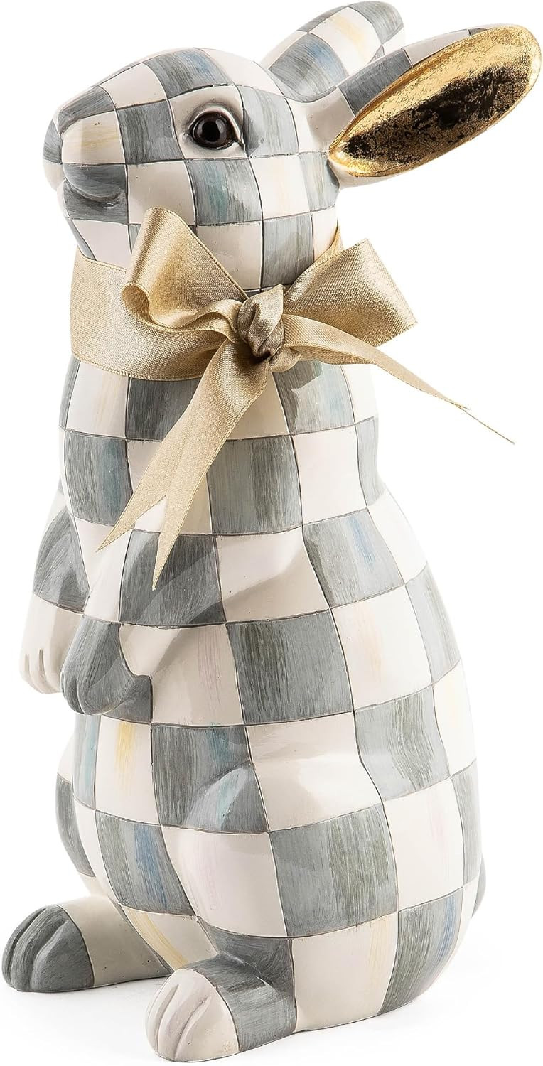 MACKENZIE-CHILDS Bunny Figurine, Rabbit Figurine Decoration for Spring, Standing, Sterling Check | Amazon (US)