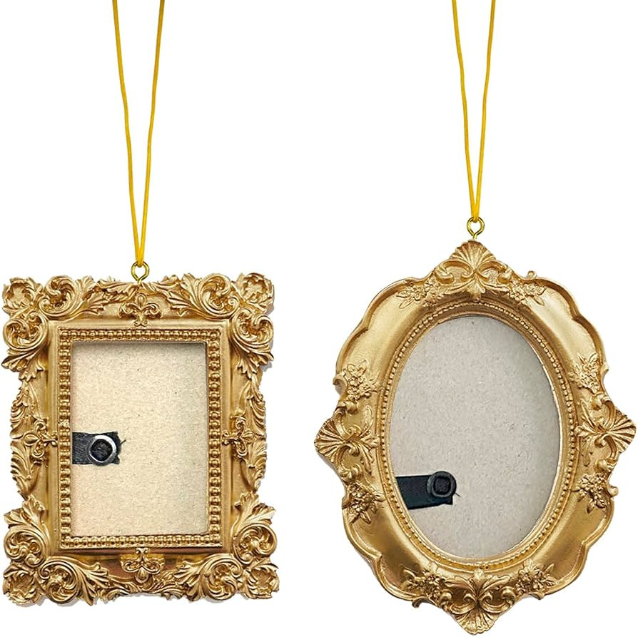 2 Pcs Mini Vintage Picture Frames Wall Hanging Gold Tiny Picture Frames Antique Small Oval Rectan... | Amazon (US)