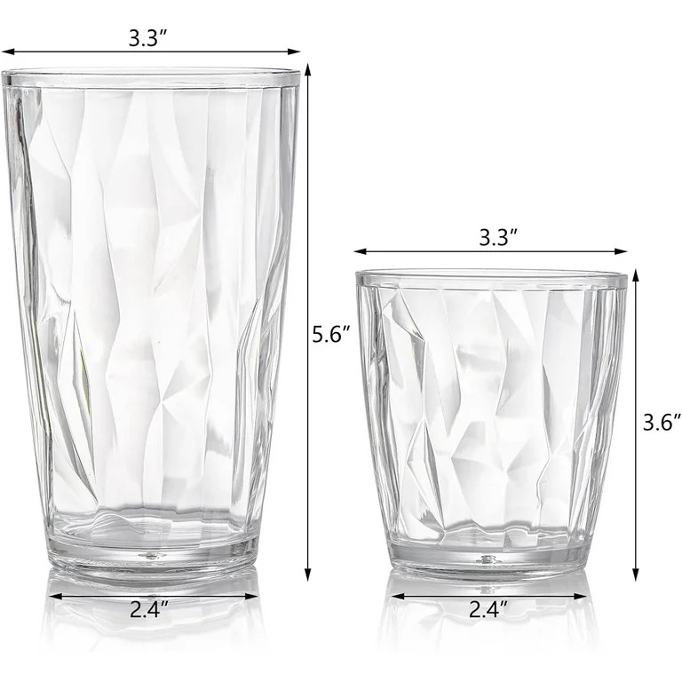 Set of 8 Plastic Water Tumblers, 4 Pack 17-ounce and 4 Pack 10-ounce Transparent Drinking Glasses... | Walmart (US)