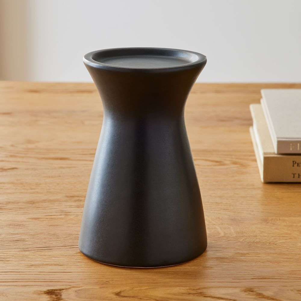 Pure Black Ceramic Pillar Candleholder | West Elm (US)
