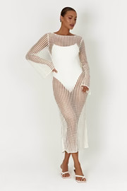 Murphy Long Sleeve Crochet Maxi Dress - White | Meshki (APAC)