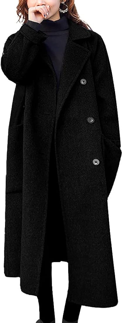chouyatou Women's Slouchy Drop Shoulder Double Breasted Maxi Long Wool Pea Coat | Amazon (CA)