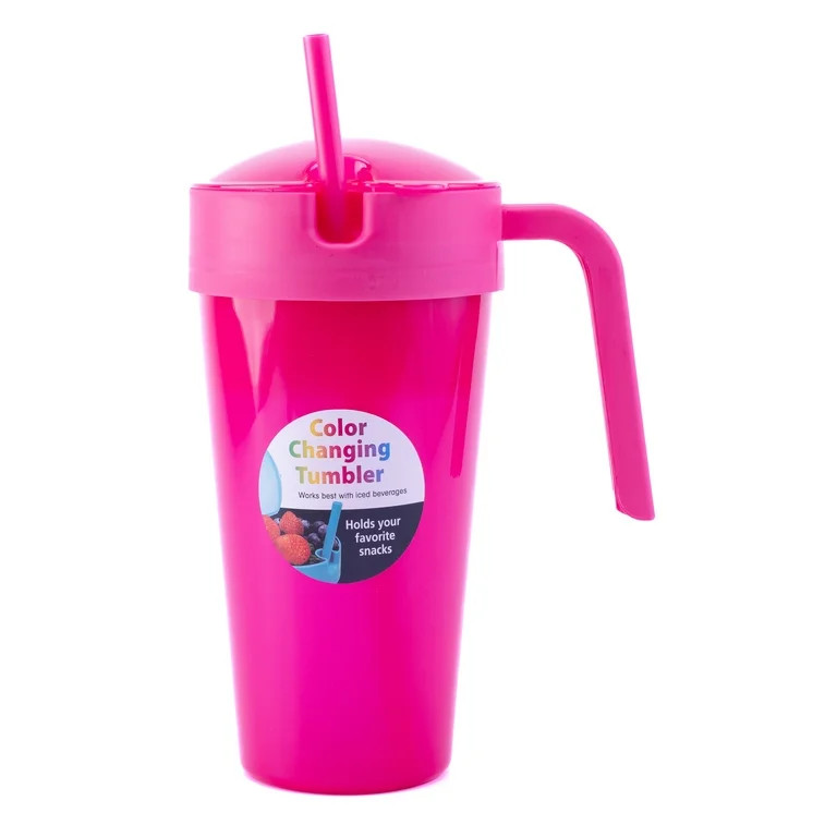 Mainstays 24 oz Plastic Snack Tumbler with Straw, Pink, Color Changing, Includes Snack Compartmen... | Walmart (US)