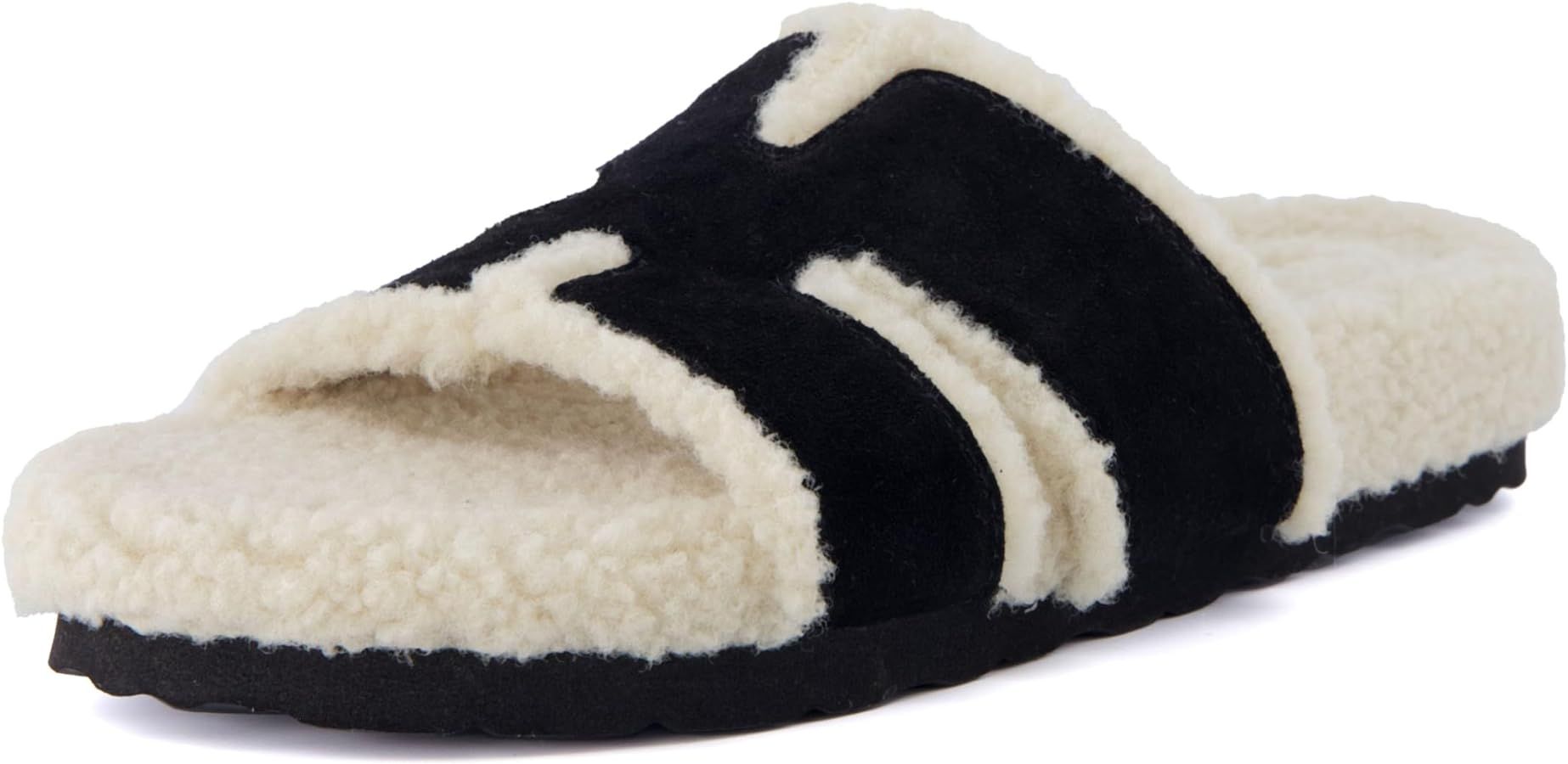 Amazon.com | CUSHIONAIRE Women's Cuddle Fur Faux Shearling lined slide sandal +Memory Foam, Wide ... | Amazon (US)