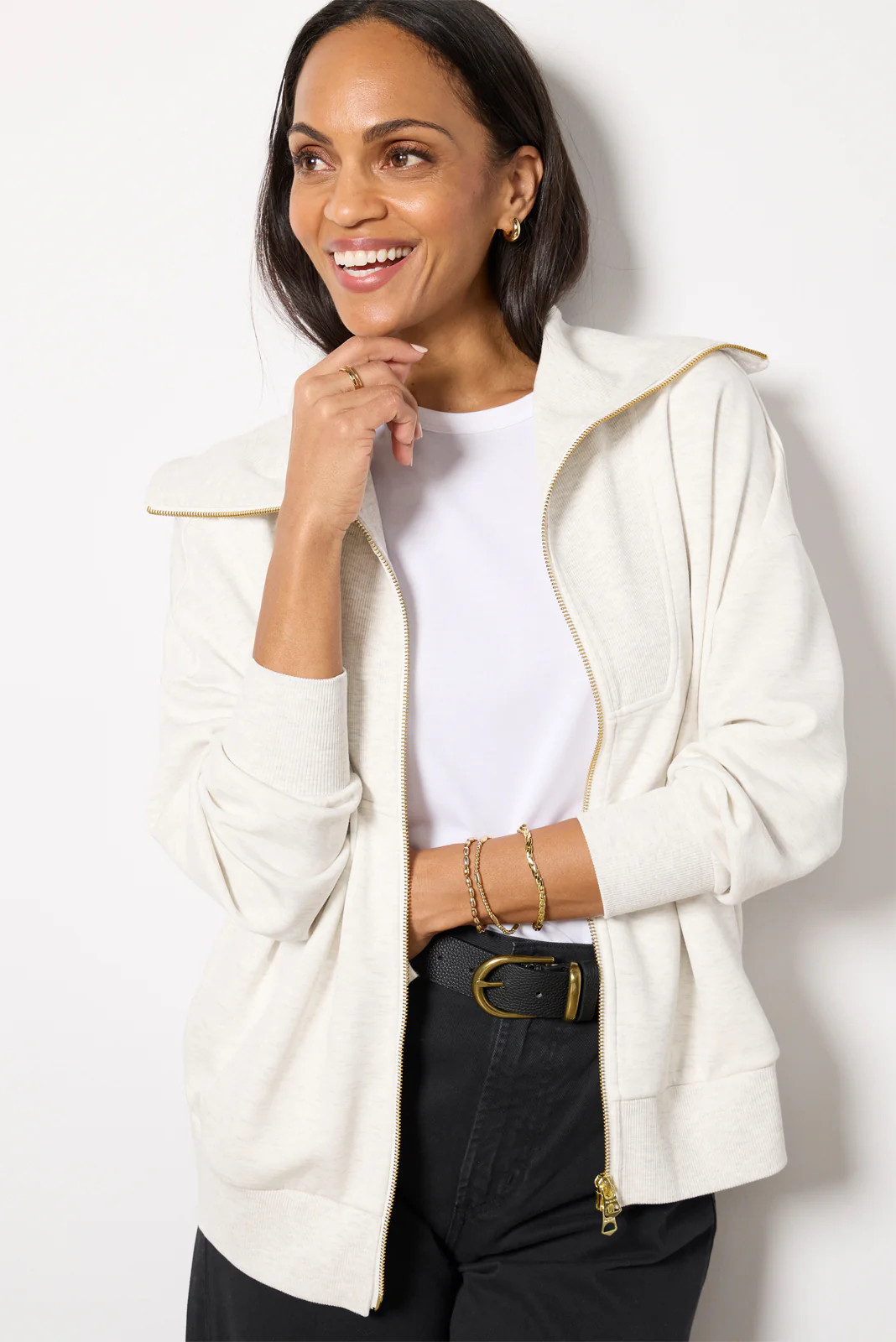 VARLEY Women's Halley Zip Through Sweat Jacket, Size Large, White | Evereve