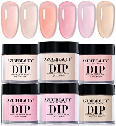AZUREBEAUTY Dip Powder Set 6 Pcs Translucent Nude Pink Sheer Color, Natural Clear Dipping Powder ... | Amazon (US)
