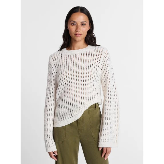 Time and Tru Women’s Textured Cotton Sweater with Long Sleeves, Lightweight, Sizes XS-XXXL | Walmart (US)