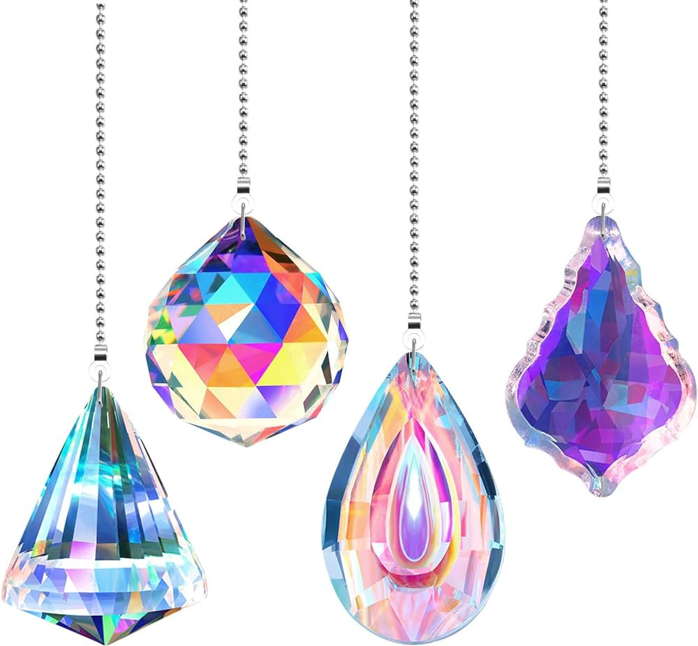4 Pieces Crystal Ceiling Fan Pull Chain Rainbow Pull Chain Extension with Connector for Bathroom ... | Amazon (US)