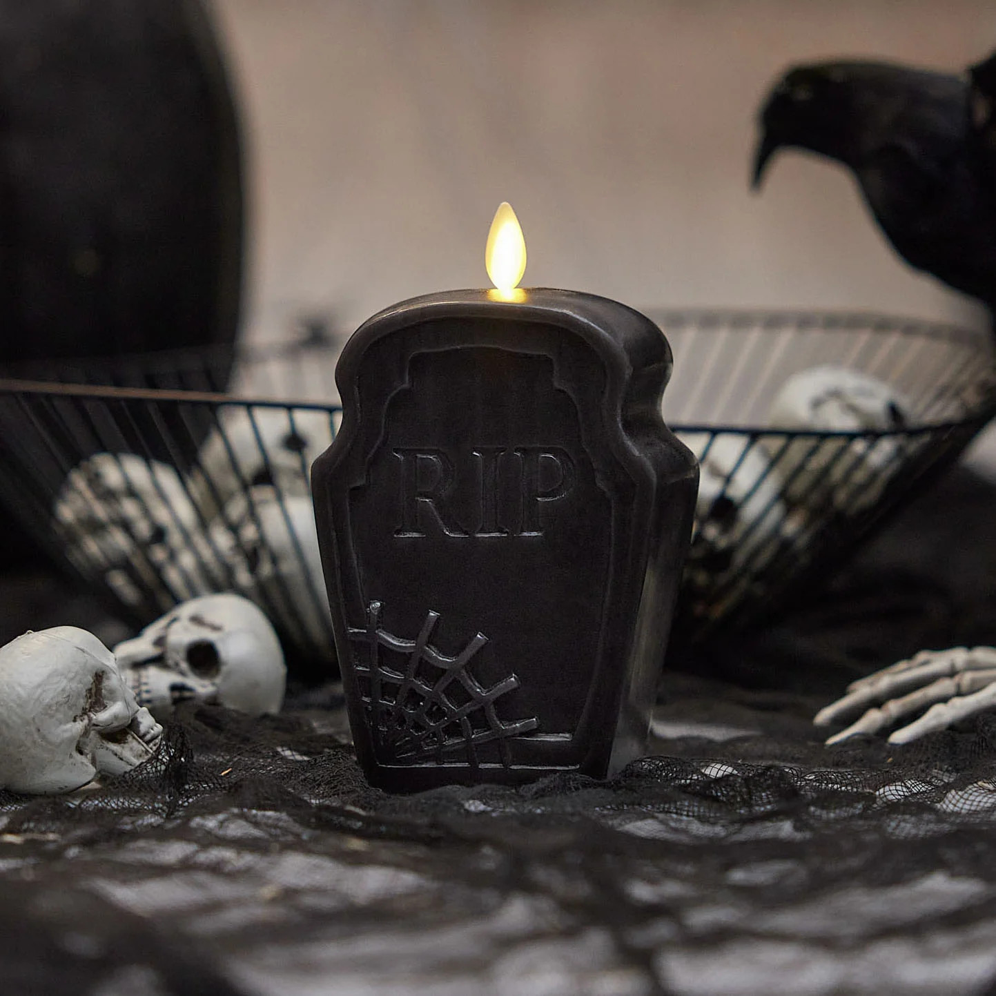 Black Flameless Candle RIP Tombstone | Luminara