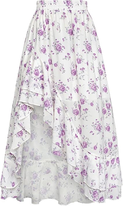Scarlet Darkness Women's Renaissance Skirt Floral Print High Waist Ruffle Boho Maxi Skirts | Amazon (US)