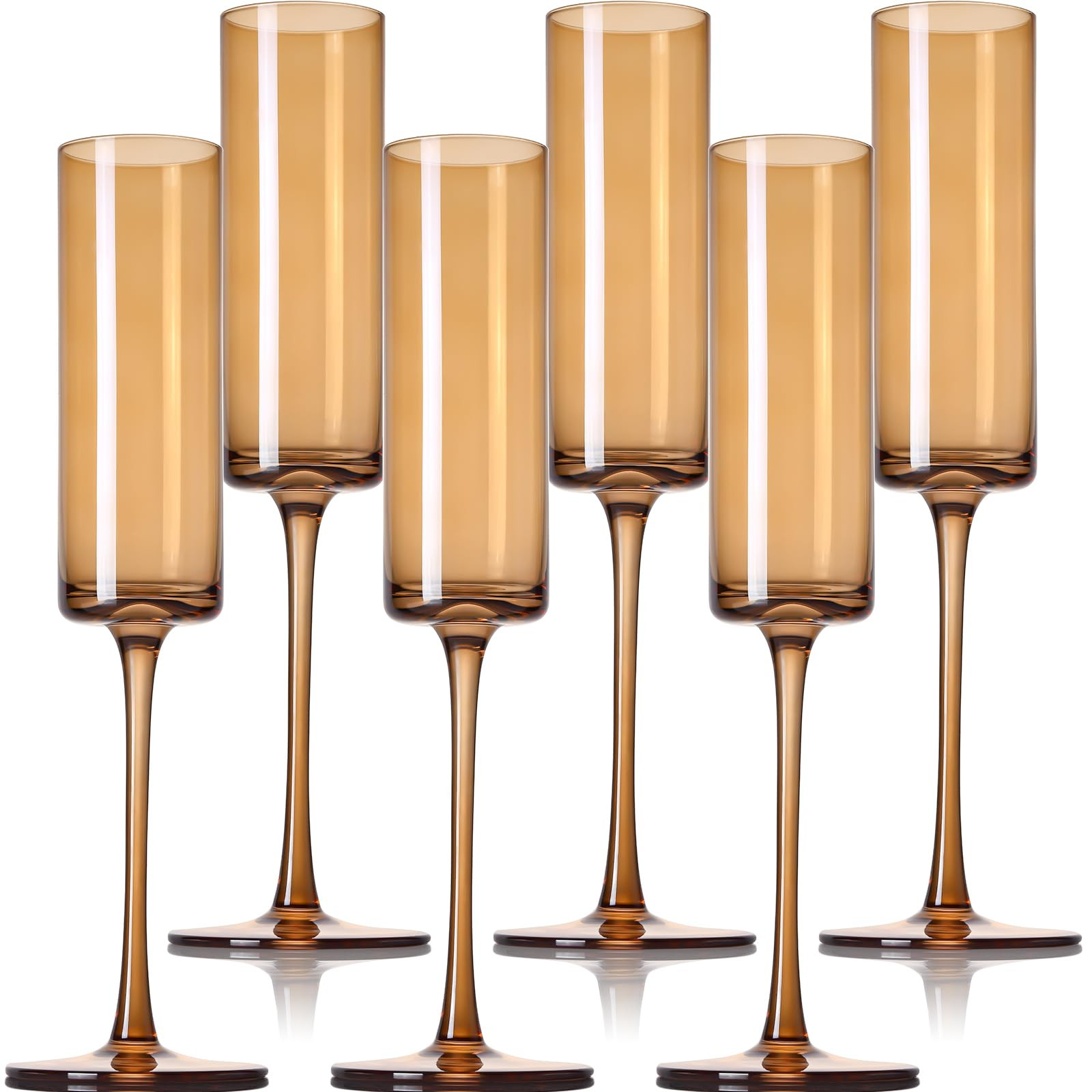 Amber Champagne Flutes Set of 6-6.5oz Hand Blown Crystal Champagne Glasses for Wedding, Party | Amazon (US)