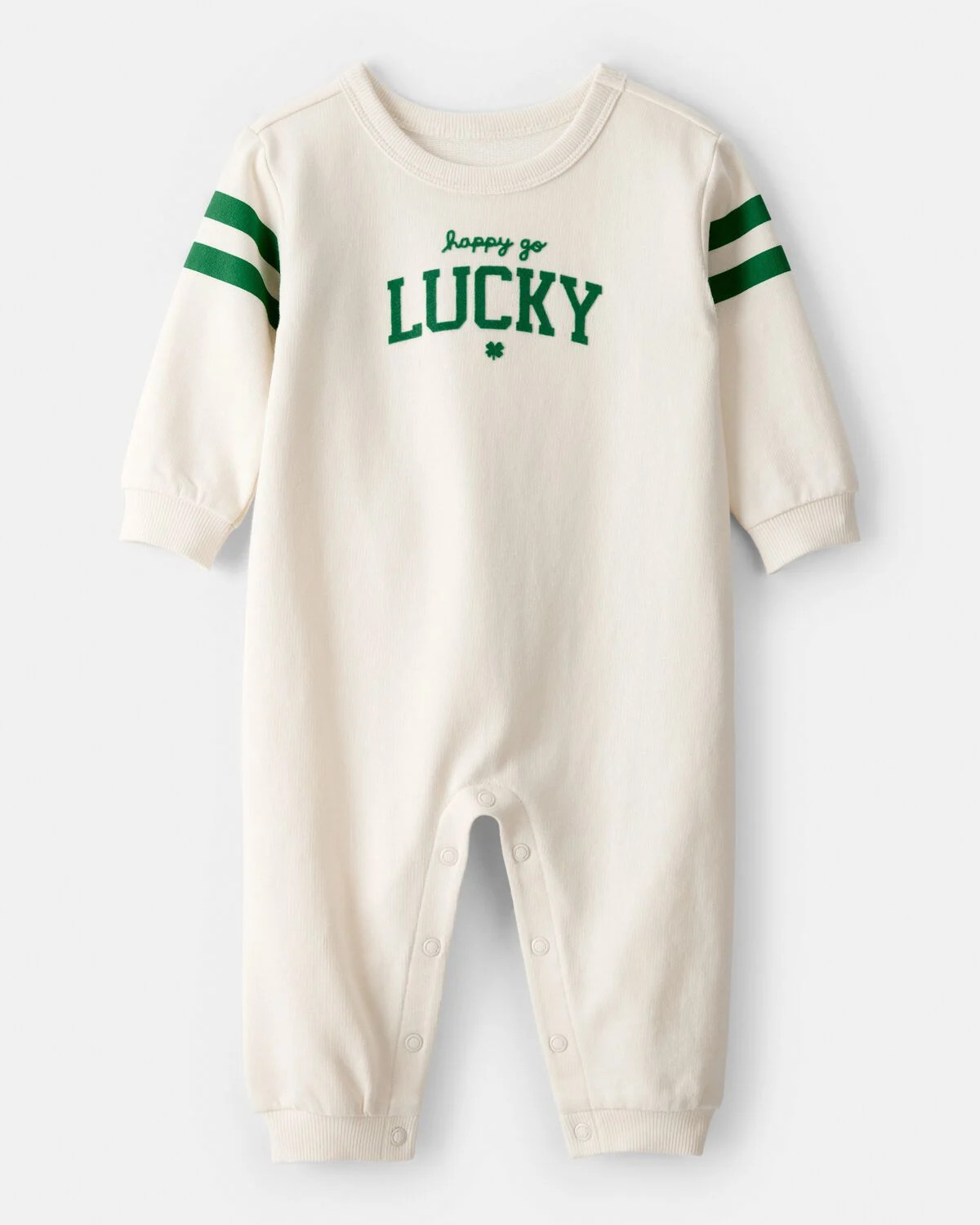 Baby St. Patrick's Day Lucky French Terry Long-Sleeve Jumpsuit - Cream | Carter's | Carter's Inc