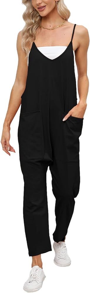 DEEP SELF Women's Loose Casual V Neck Sleeveless Jumpsuits Adjustable Spaghetti Straps Harem Long... | Amazon (US)