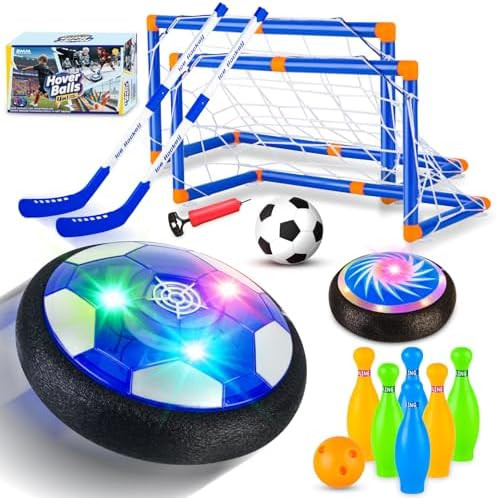 4-in-1 Hover Soccer Ball Hockey & Bowling Set, LED Air Floating Sports Toy for Indoor Outdoor Pla... | Amazon (US)