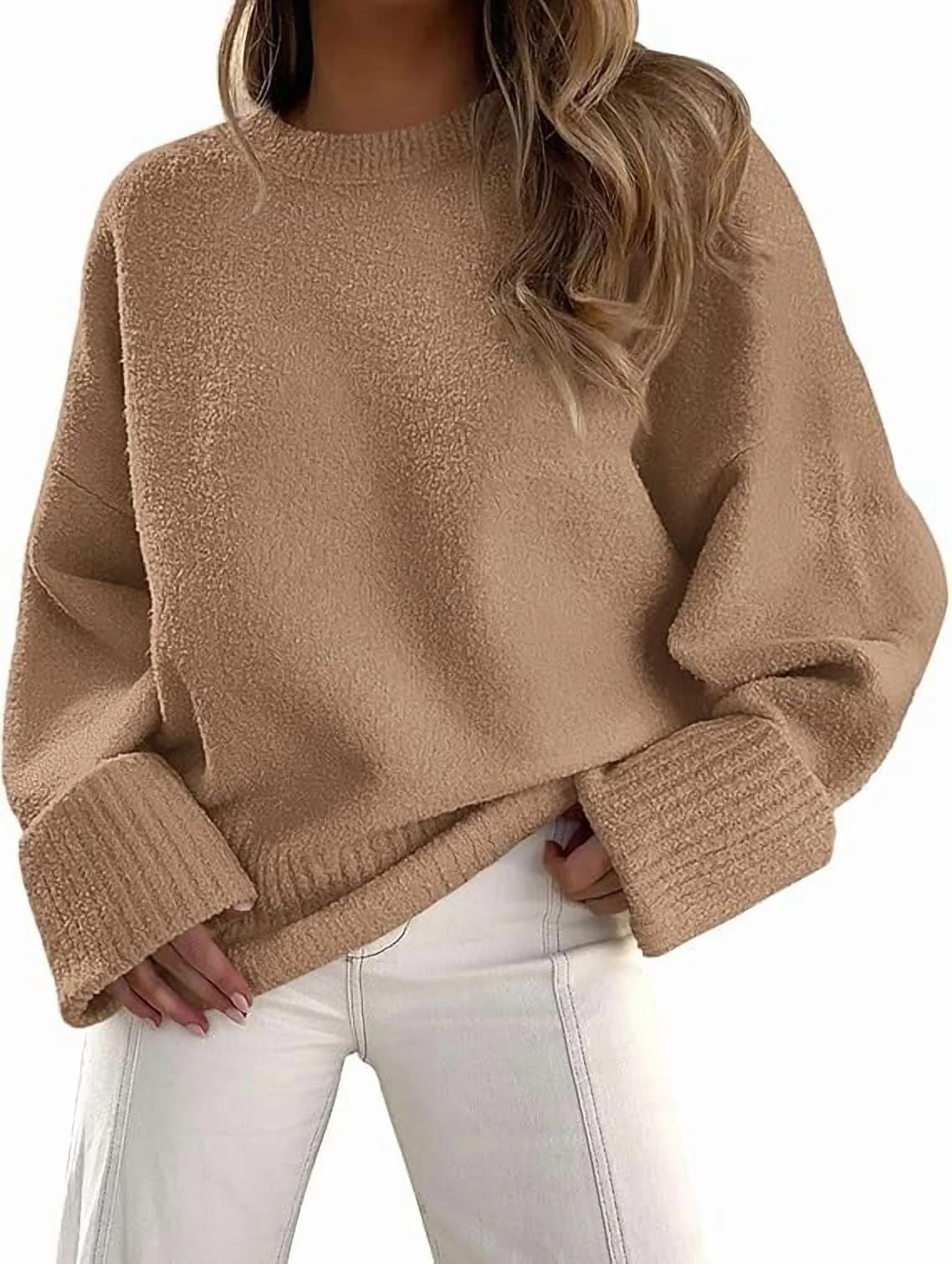 PRETTYGARDEN Women's Fall Oversized Sweaters Casual Crewneck Pullover Long Sleeve Fuzzy Chunky Kn... | Walmart (US)