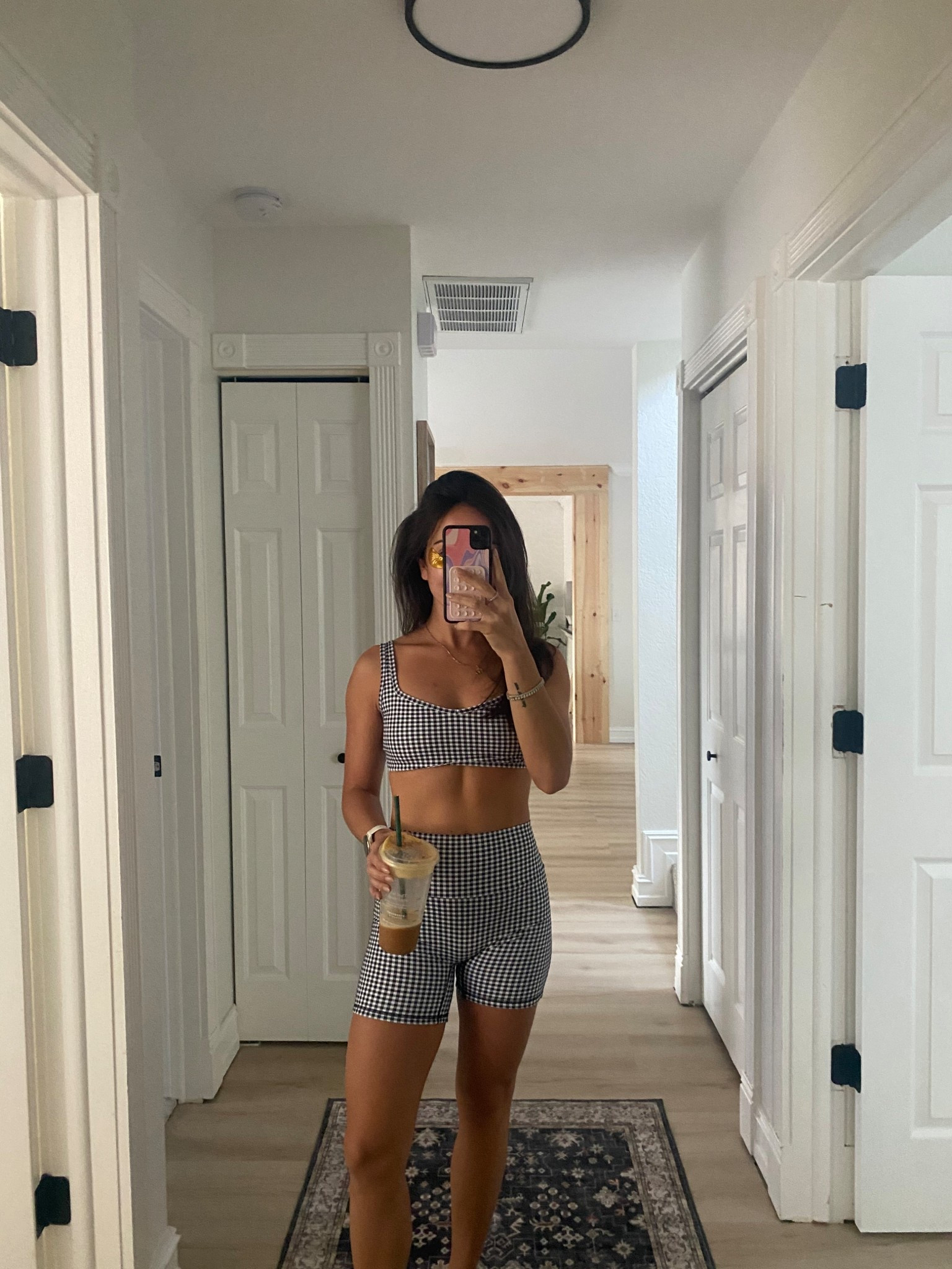 Gingham workout set, Abercrombie outfit, YPB outfit, workout style, athleisure, biker shorts, sports bra, pilates outfit, fall outfit inspo 

#LTKStyleTip #LTKActive #LTKFindsUnder50