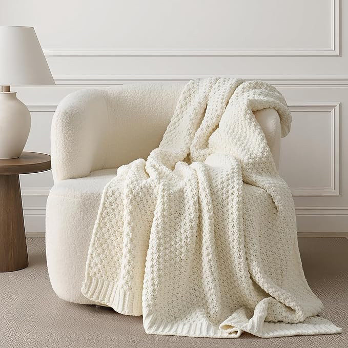 Chunky Chenille Knit Throw Blanket for Couch, Soft Luxurious Moss Stitch Blankets for Bed, Cozy D... | Amazon (US)