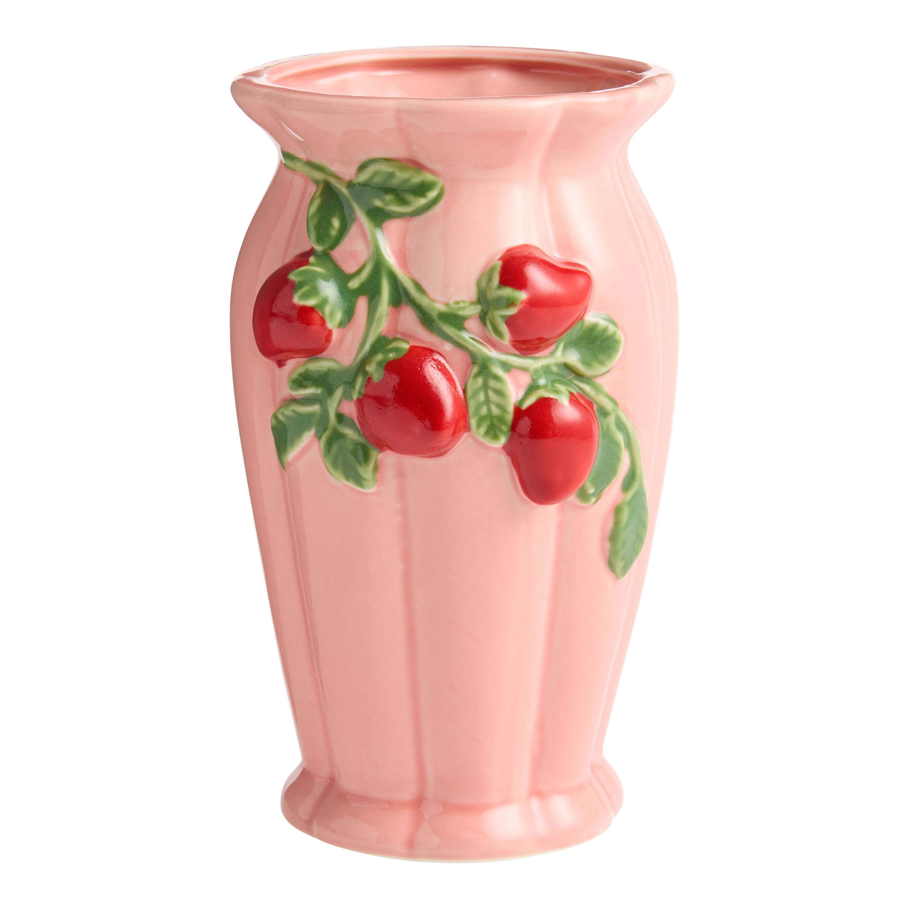 Pink Ceramic Raised Strawberries Hand Painted Vase | World Market