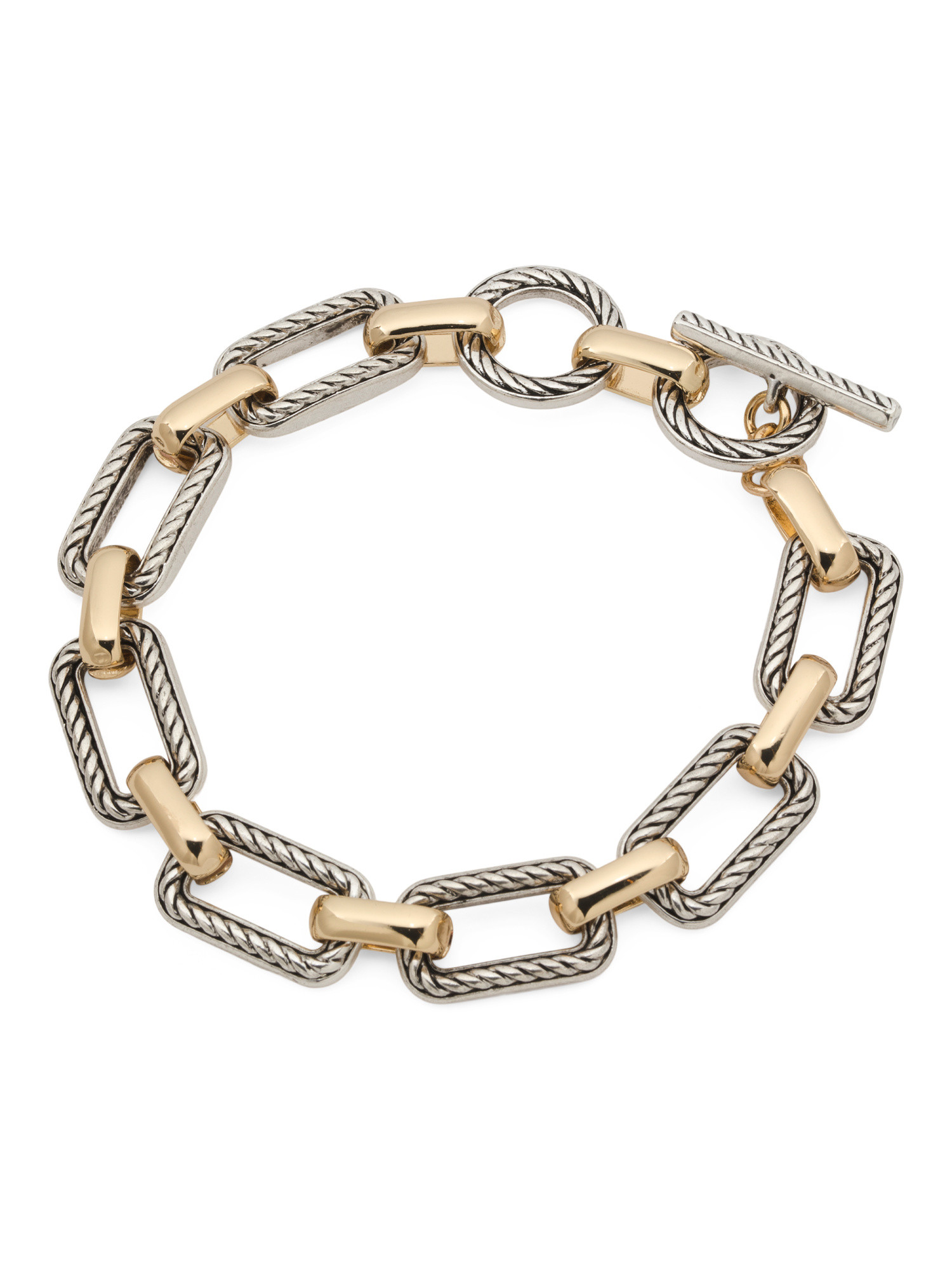 14kt Gold Plated And Silver Plated Link Toggle Bracelet | TJ Maxx
