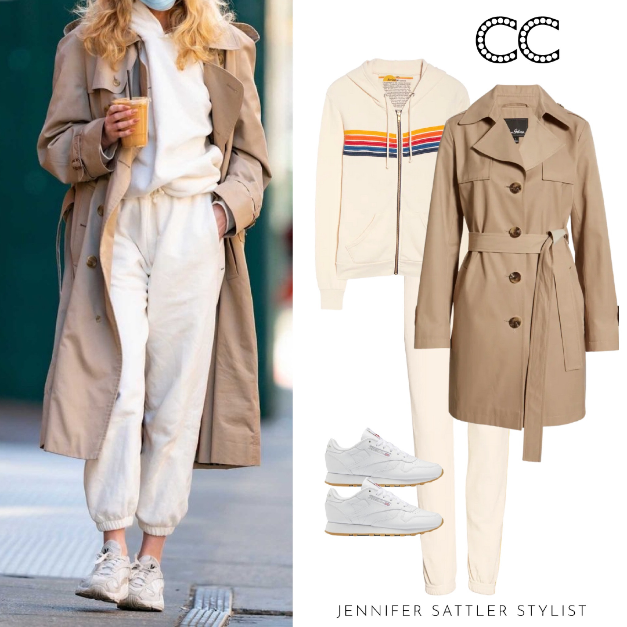 Hoodie + Tracksuit + Trench

This seems to be the celebrity street-style uniform. You can recreate this look with a Target tracksuit, Burberry trench, or both! The Aviator Nation tracksuits, sold separately, are so soft you’ll want to wear them every day.