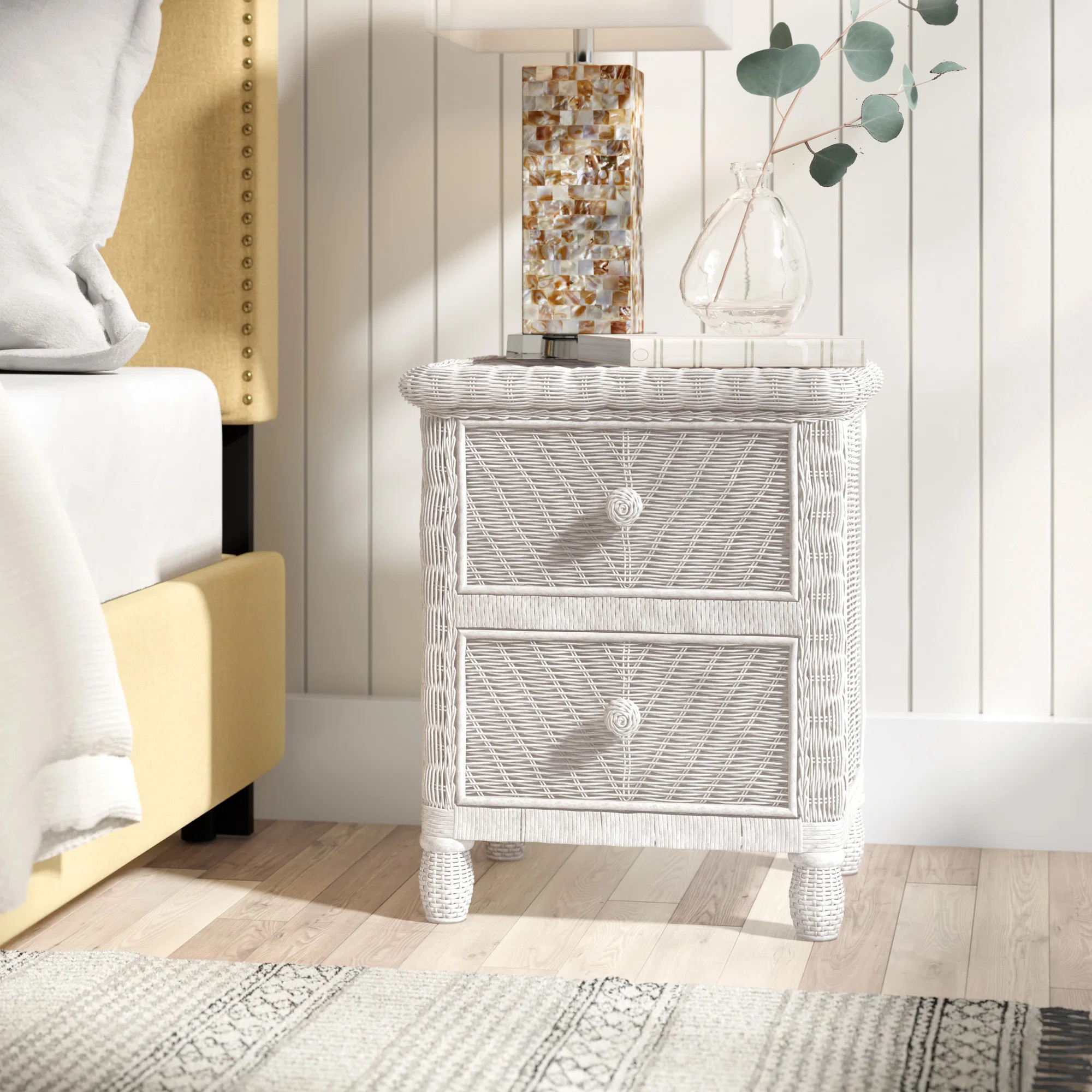2-Drawer Rattan/Wicker Nightstand Coastal Florida Style with Glass Top | Wayfair North America