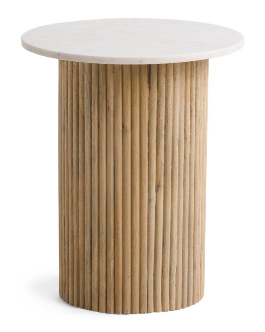 22in Marble Top Reeded Side Table | TJ Maxx