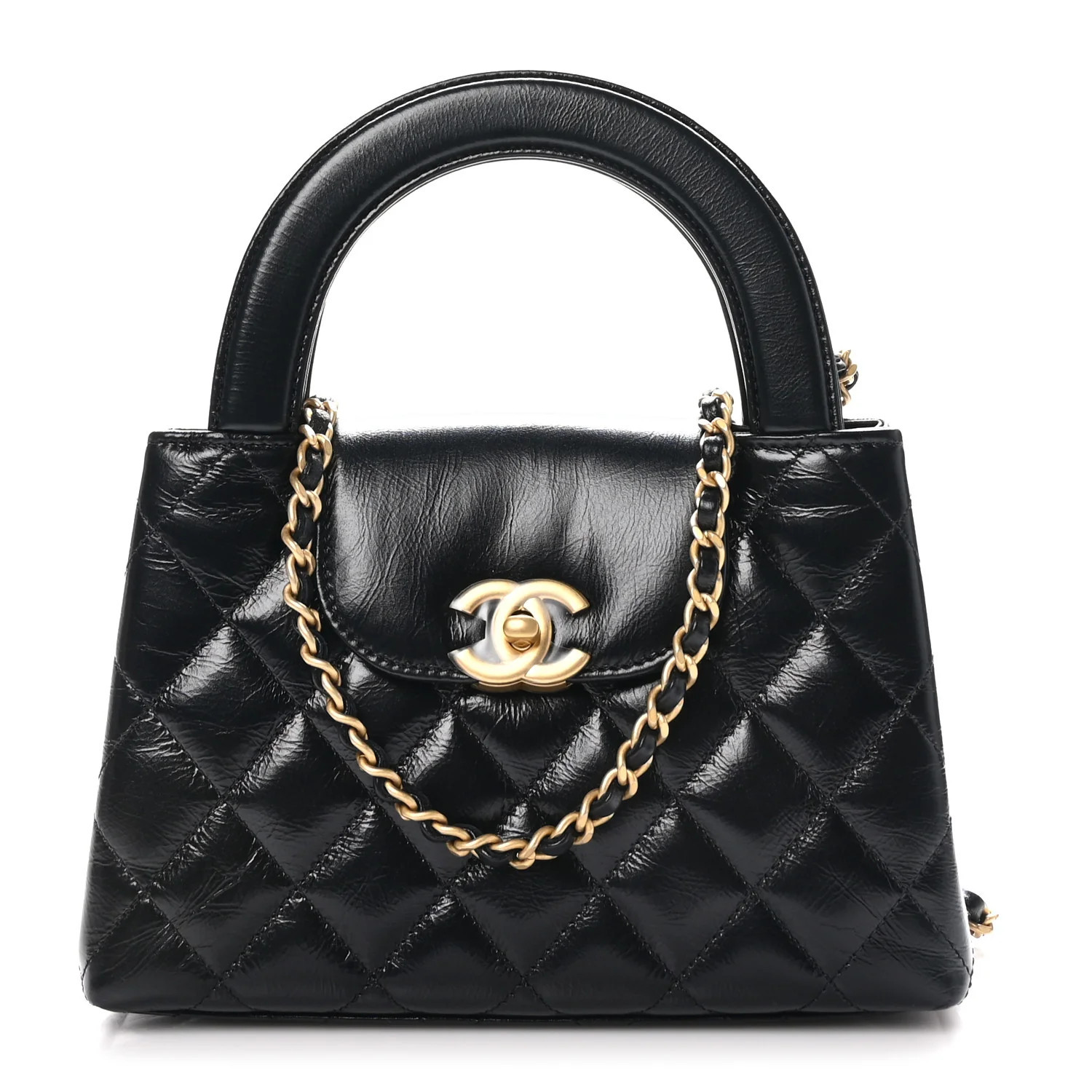 Chanel Shiny Aged Calfskin Quilted Nano Kelly Shopper Black 1553266 | FASHIONPHILE (US)