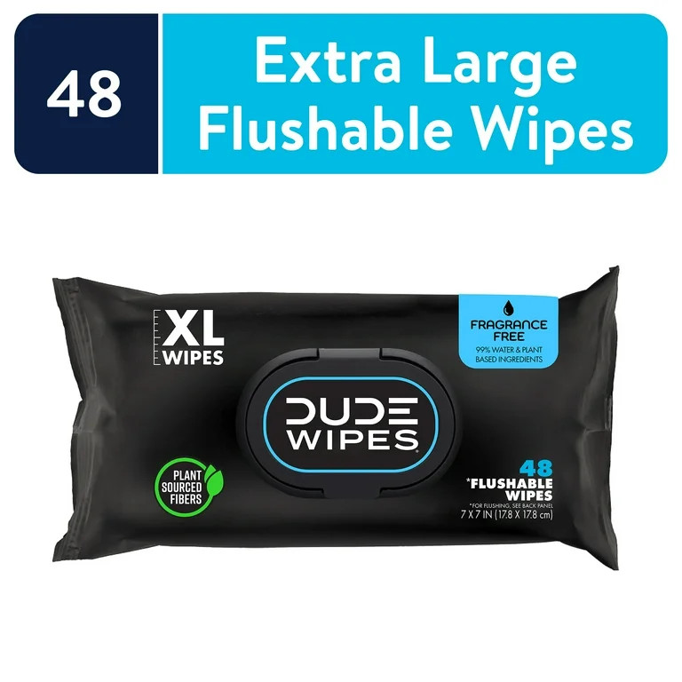 DUDE Wipes Flushable Wipes, XL Wet Wipes for At Home Use, Unscented, 48 Count | Walmart (US)
