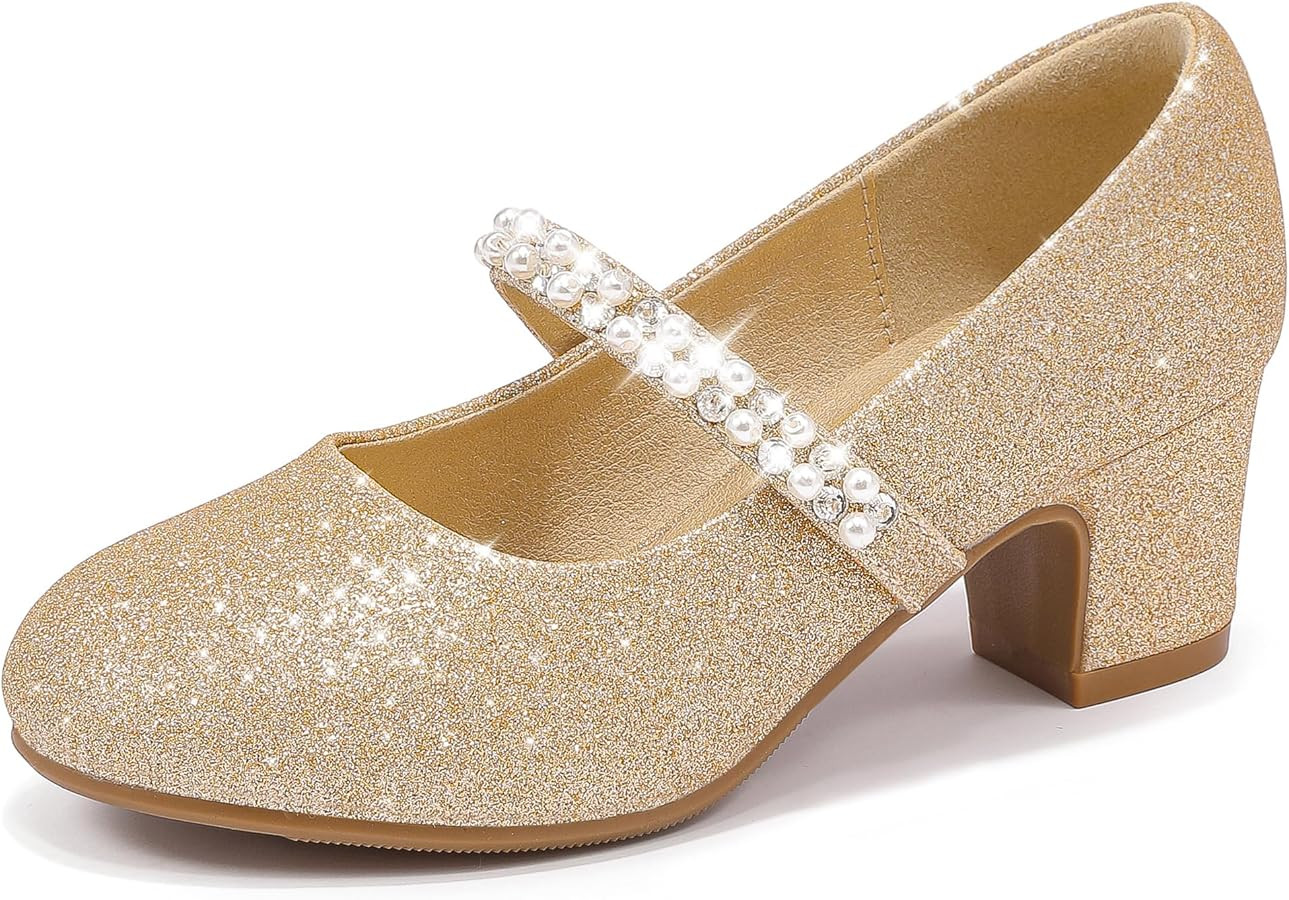 Flower Girl Shoes Kids High Heels Mary Jane Flats Cute Pearl Rhinestones Girls Dress Pumps Shoes ... | Amazon (US)