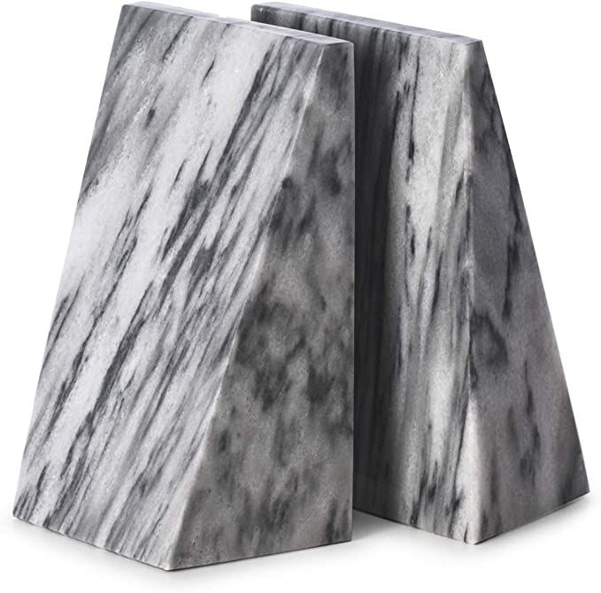 Bey Berk Handcrafted Carrera Marble Bookends, Wedge Design, Set of 2, 6" Tall | Amazon (US)