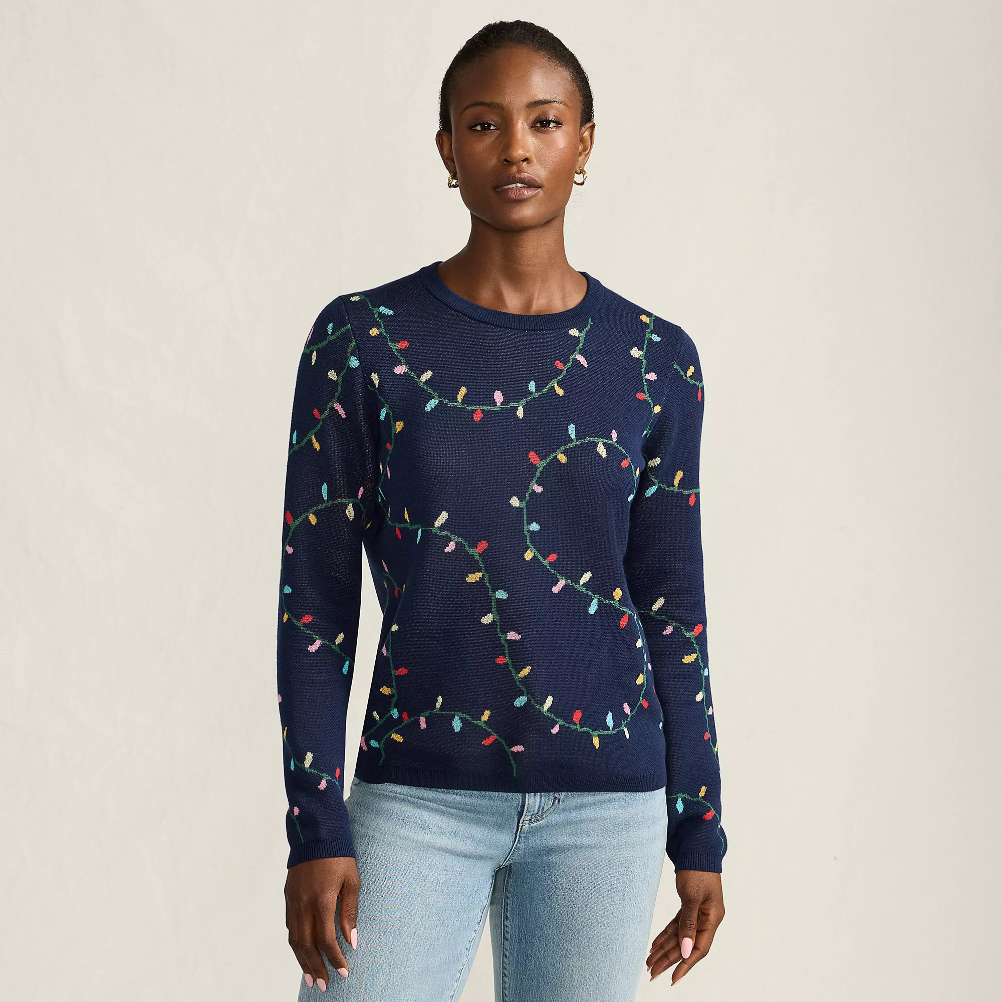 Women's Fine Gauge Cotton All Over Jacquard Crew Neck Sweater | Lands' End (US)