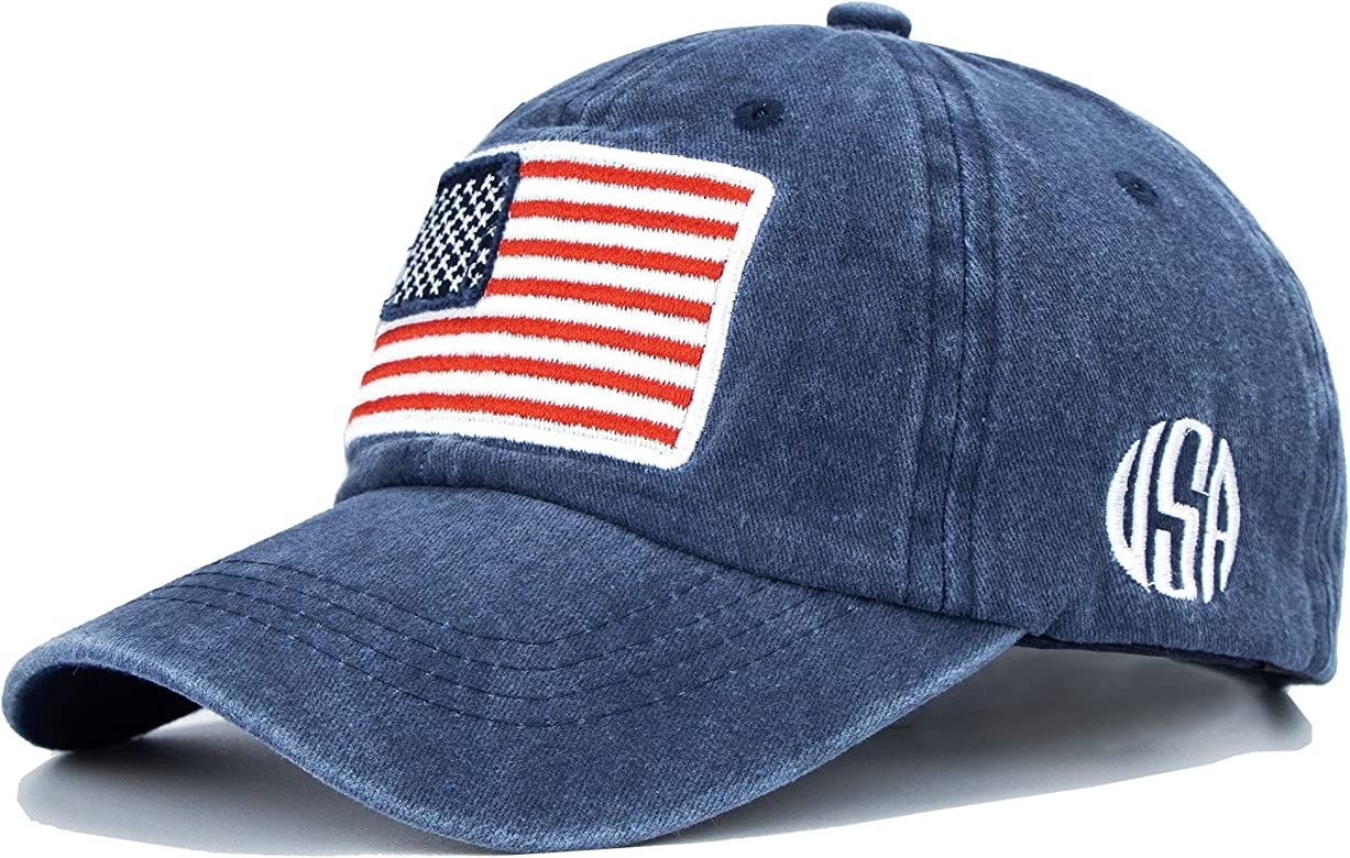 IZUS Washed Baseball-Hats American-Flag Distressed Cotton Dad Hat Embroiderred Flag Baseball Caps... | Amazon (US)