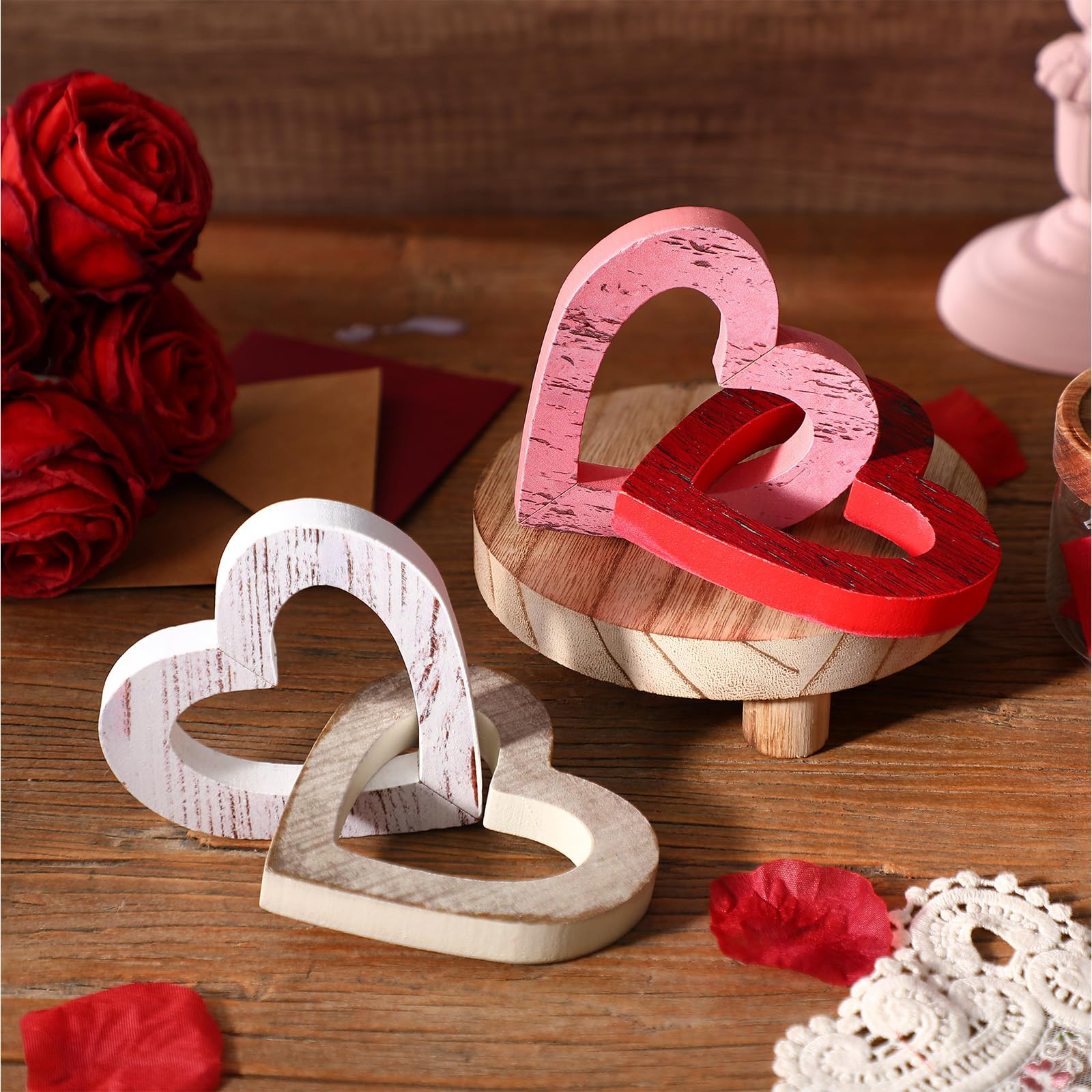 Yousoontic 2 Pcs Valentines Day Decorations Wooden Heart Table Decorations Vintage Valentines Day... | Amazon (US)