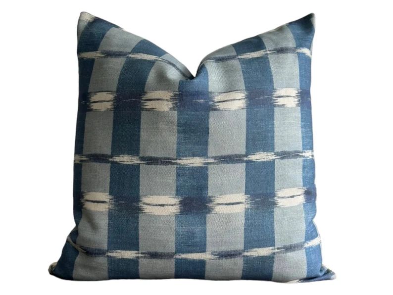 Indigo Ikat OUTDOOR Pillow Cover // Designer Outdoor Pillow// Indigo Blue Pillows // Sunbrella Ou... | Etsy (US)