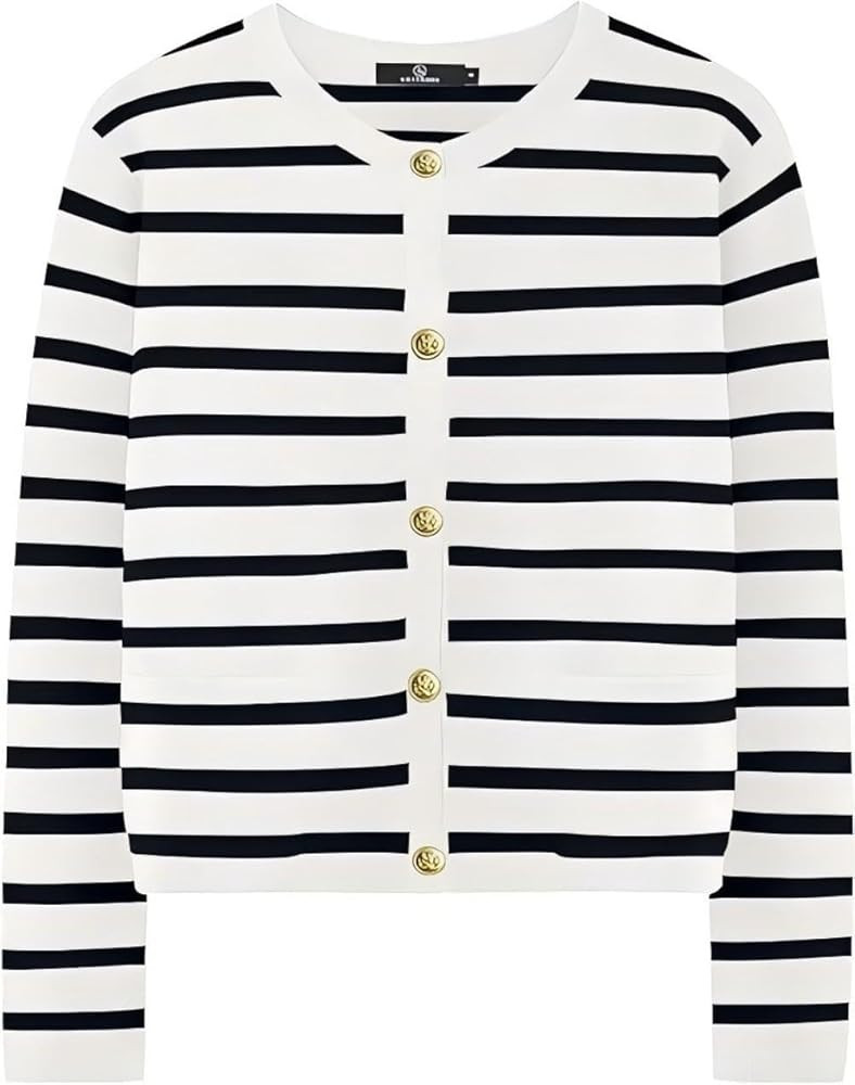 Open Front Cardigan Long Sleeve Knit Striped Sweater for Women - Trendy Fall Outfit | Amazon (US)