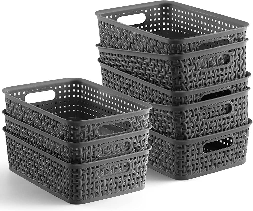 [ 8 Pack ] Plastic Storage Baskets - Small Pantry Organization and Storage Bins - Household Organ... | Amazon (US)