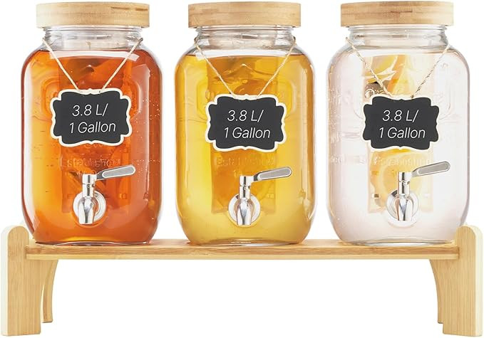 VEVOR Beverage Dispenser, 3 Pack 1 Gallon Drink Dispensers for Parties, Glass Juice Dispenser wit... | Amazon (US)
