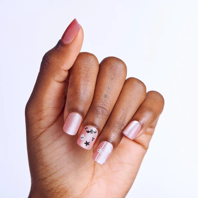 Kiss Impress Press On Nails Short, Halloween, \u2018Broom & Bloom\u2019, Pink, Squoval, 30 Count | Walmart (US)