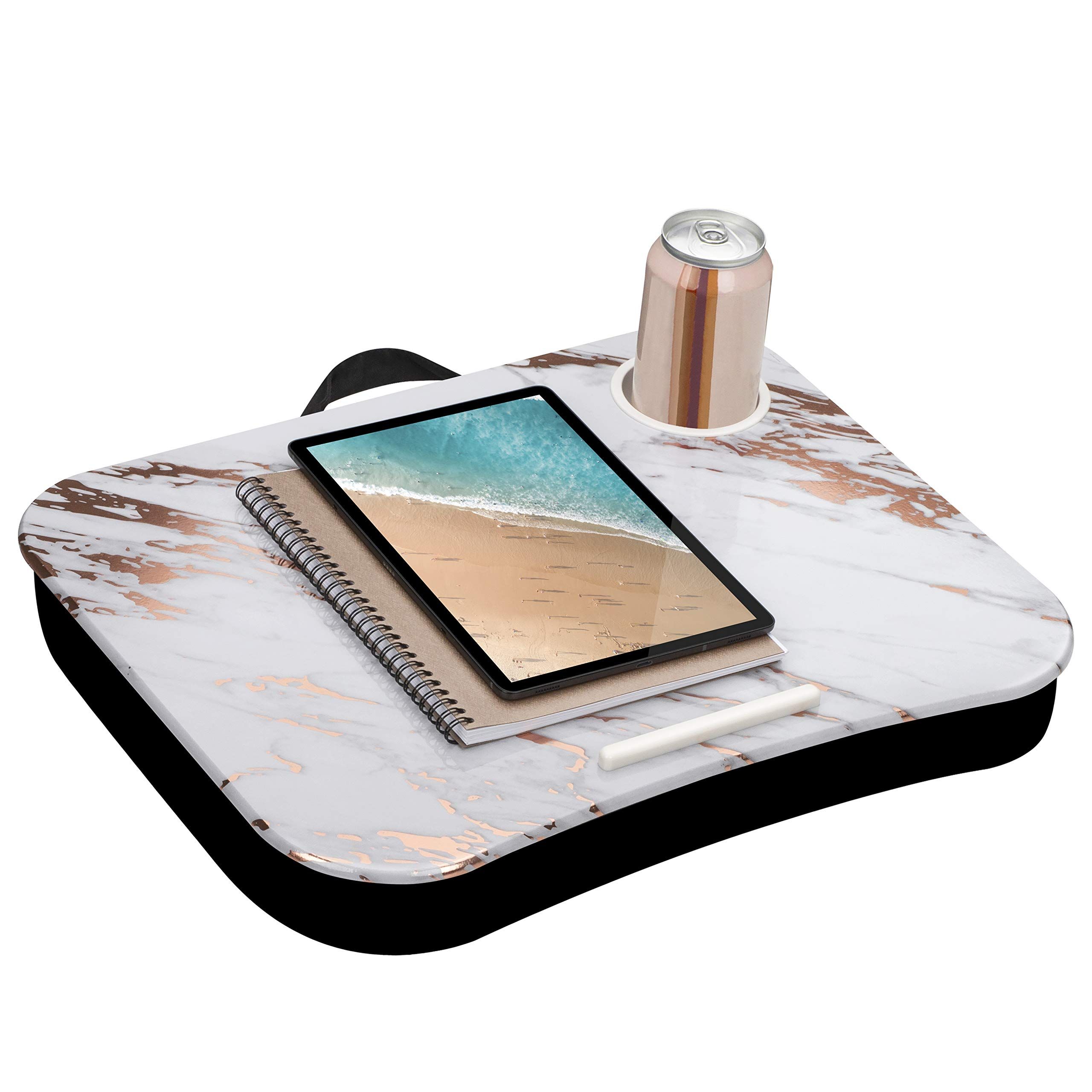 LapGear Cup Holder Lap Desk with Device Ledge - Rose Gold Marble - Fits Up to 15.6 Inch Laptops - St | Amazon (US)