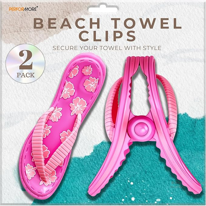 PERFORMORE Flip Flop Beach Towel Clips, 2 Pack, Portable Towel Holder Clips, Secure Clips for Bea... | Amazon (US)
