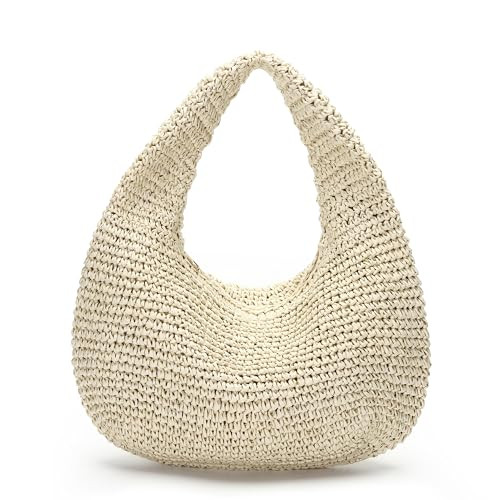 Amazon.com: Herald Handmade Crescent Straw Bag for Women, Summer Beach Hobo Raffia Woven Underarm... | Amazon (US)