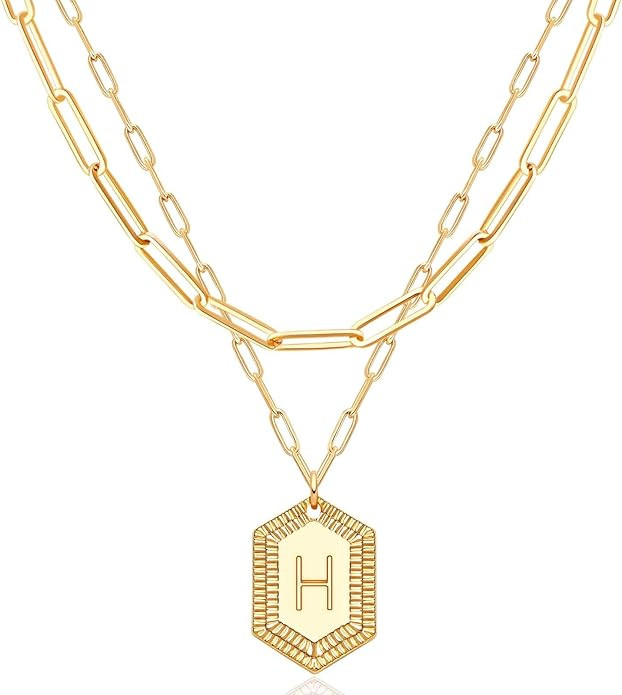 MEVECCO Dainty Gold Initial Necklace for Women 18K Gold Plated Layered Paperclip Link Chain Neckl... | Amazon (US)