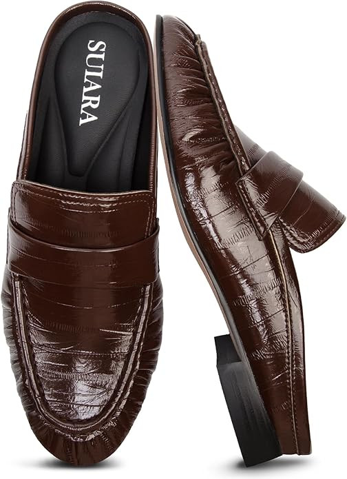 Penny Loafers for Women Chunky Heel Flat Mules Round Toe Slip on Comfortable Loafers Casual Slide... | Amazon (US)