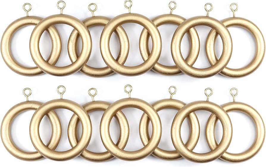 24 Pieces Golden Wooden Curtain Rings for 1 to 1.5 Inch Rod - Window Shower Hooks, Wood Rod Rings... | Amazon (US)
