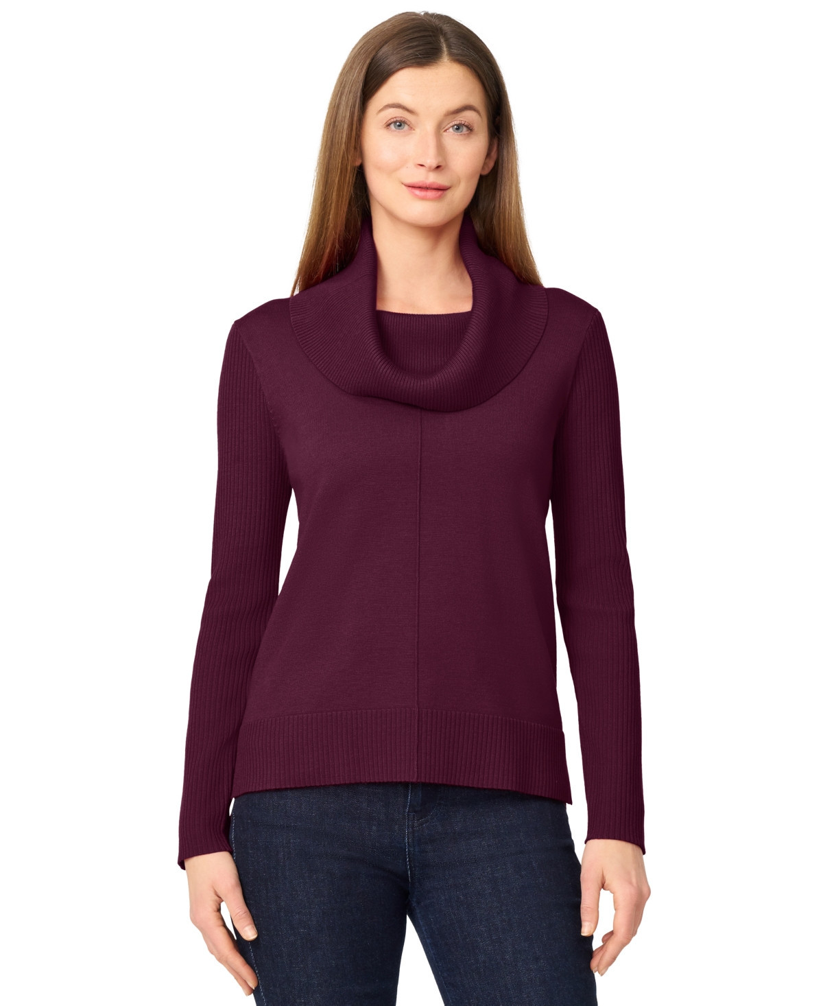 Melissa Paige Women's Ribbed Stitch Cowl-Neck Sweater - Cabernet Red | Macy's