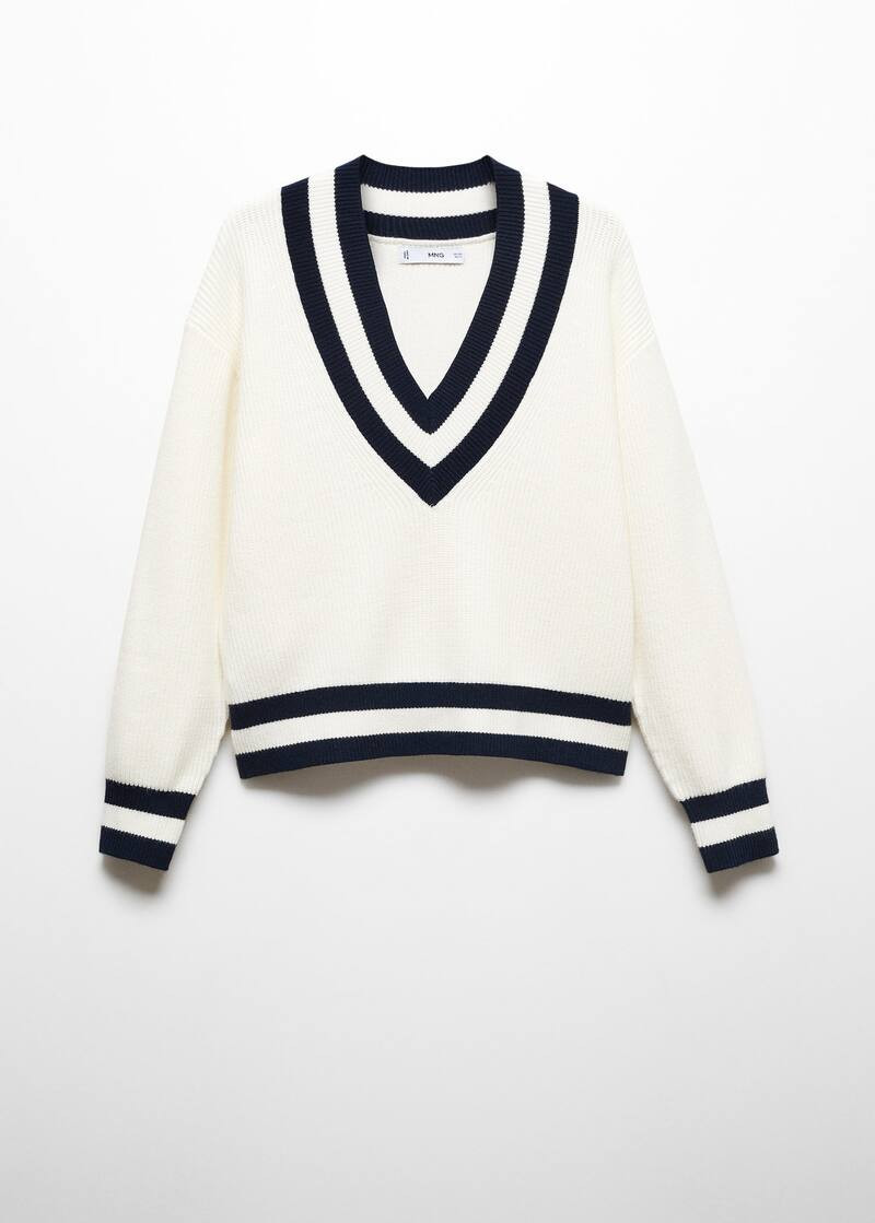 Contrasting v-neck sweater -  Women | Mango USA | MANGO (US)